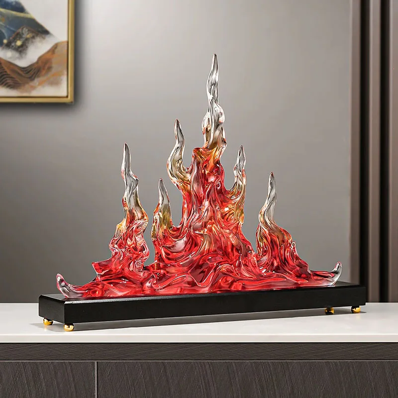 عمل فني من الراتنج الشفاف، زخرفة نحت اللهب، مشغولات يدوية فاخرة، ديكور سطح المكتب المكتبي، ديكور غرفة الشمال، هدايا فنية حديثة #5