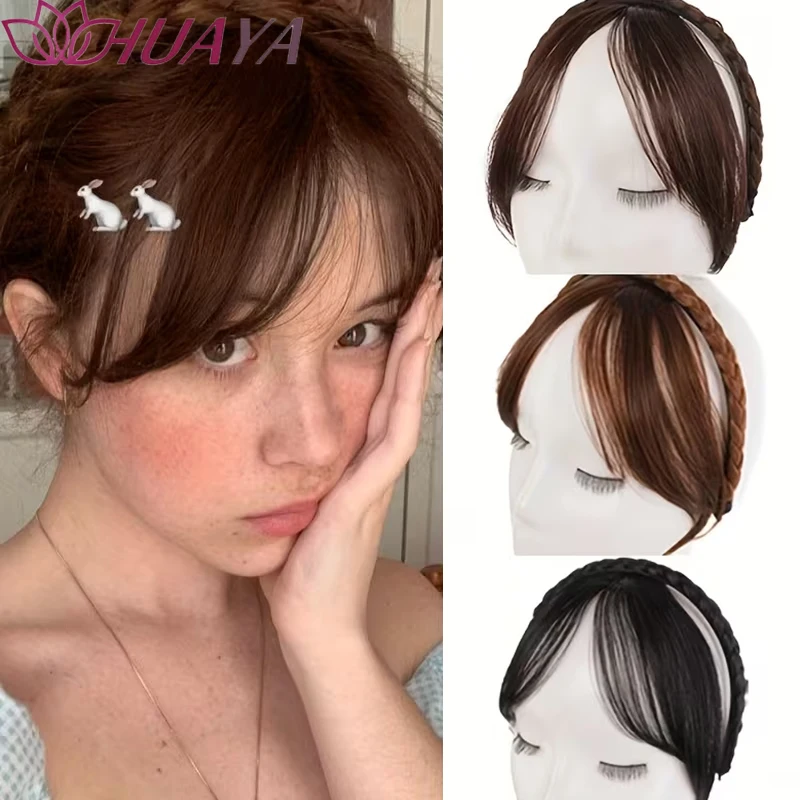 HUAYA Braided Headband Air Bangs Synthetic Hair Natural Invisible Fringe Wig Hairband Realistic Bang Hair Pieces Breathable for