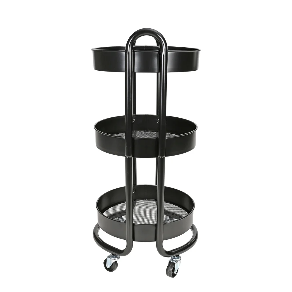 รถเข็นอเนกประสงค์โลหะกลม 3 ชั้น Easy Rolling Storage Solution ห้องนั่งเล่นห้องนอนห้องซักรีดสํานักงานกรอบทนทานพร้อมล็อค