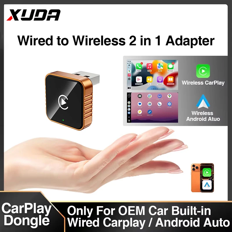 Drahtloser Carplay/Android Auto-Adapter 5 GHz WiFi Smart Dongle 2in1 für Volvo Benz Audi Kia Hyundai VW Mazda Cadillac MG Peugeot