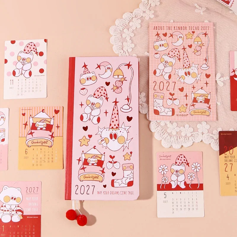 2027 Kinbor Weeks Planner Notebook Layout Journal Cute Cat Pattern Agenda Notebook Portable Time Management Diary For Daily Plan