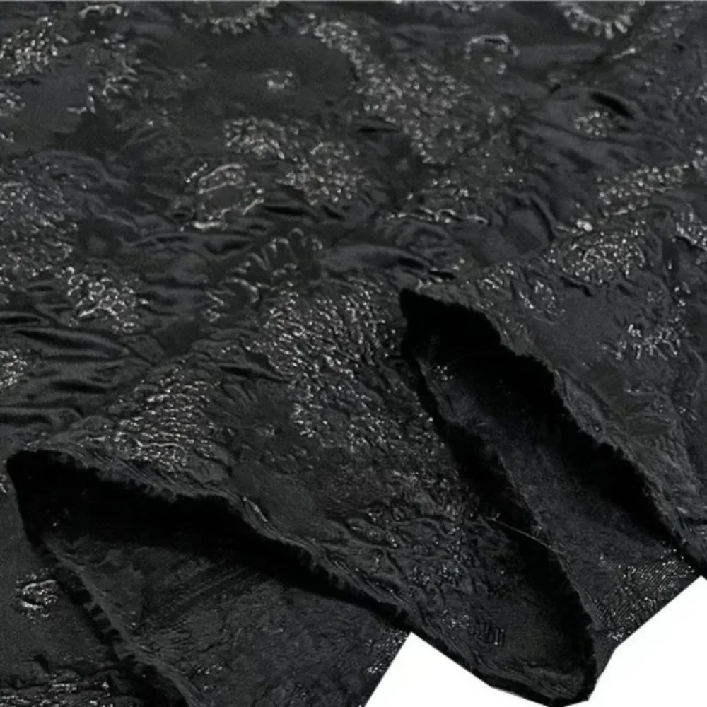 

Black Woven Jacquard Brocade Fabric for Sewing Metal Wire Flower Relief Dress Suits Clothing Fabrics Creative Design Cloth