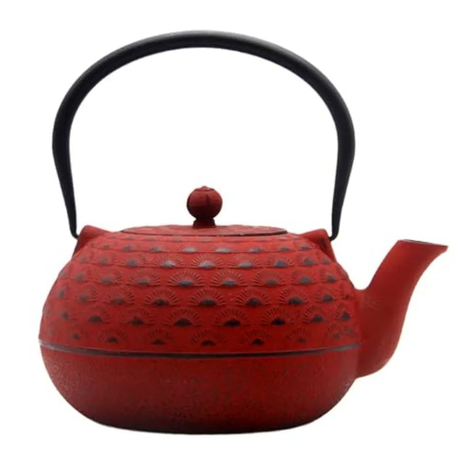 

60.9 fl oz Cast Iron Teapot Large Tea Kettle for Stove Top Red Tea Pot with Stainless Steel Infuser for Loose Tea 1.8L Japanese