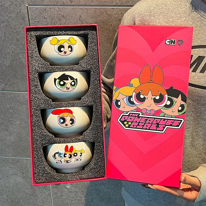 The Powerpuff Girls Blossom Bubbles Buttercup Cute Cartoon Bowl Set Kawaii Ceramic Bowl Lovely Periphery Home Decor Holiday Gift