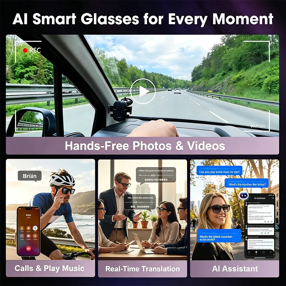 2026 New AI smart shooting&recording glasses with 800W camera, HD anti-shake bicycle riding shooting artifact, windproof goggles
