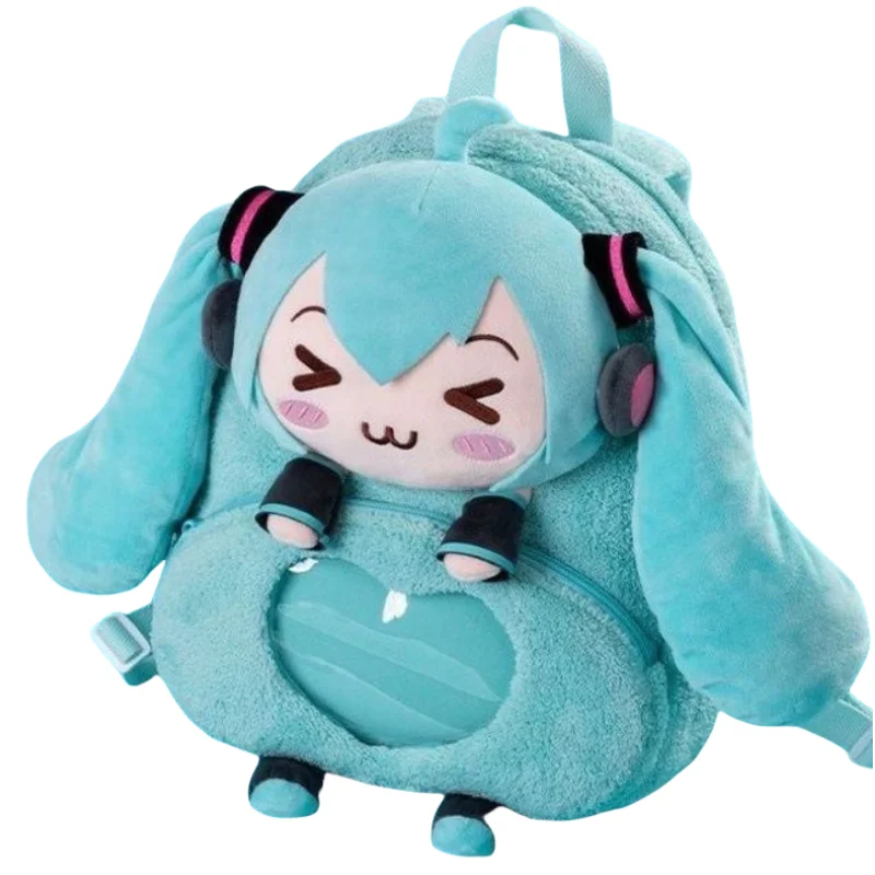 

NEW Hatsune Miku Kawaii Cute Anime Cartoon Pain Bag Squinting Eyes Plush Cartoon Three-dimensional Doll Large Capacity Backpack