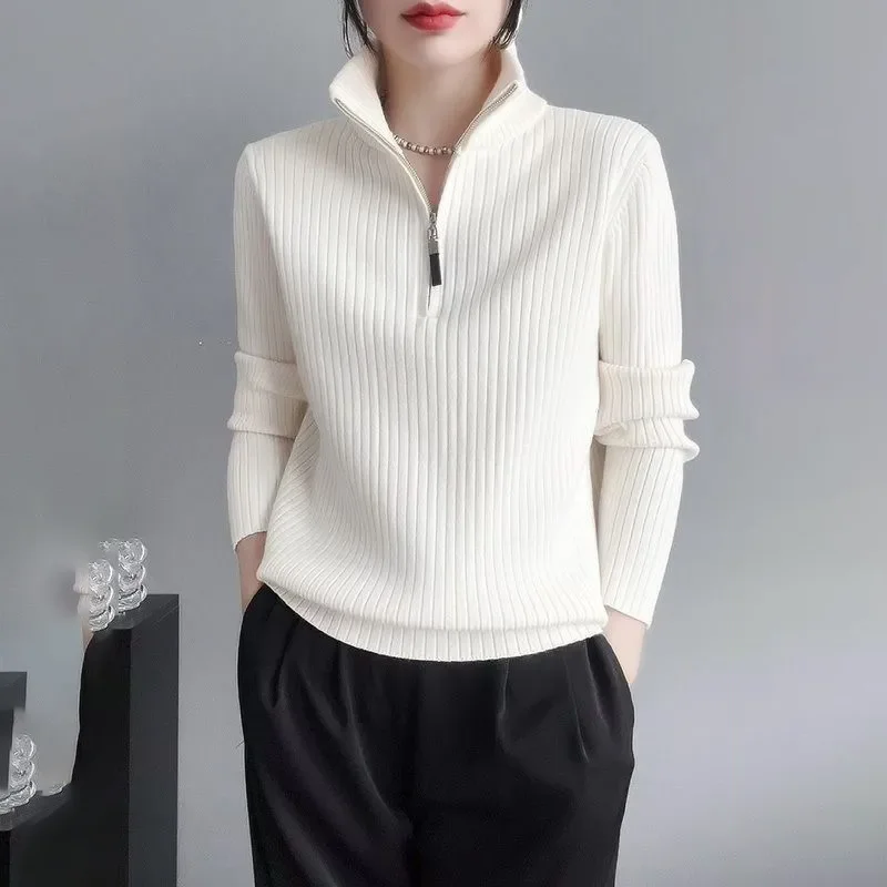 

Осень-зима, новый шикарный полукардиган, трикотаж, женская верхняя одежда, внутренний свитер на молнии с вертикальным воротником, корейский трикотаж, пуловер, топ