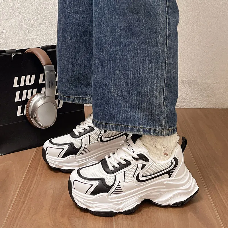 

Ultra-Portable Breathable Sport Shoes for Students Lightweight Thick Bottom Spring Autumn New Style Dad Shoes Women Trendy