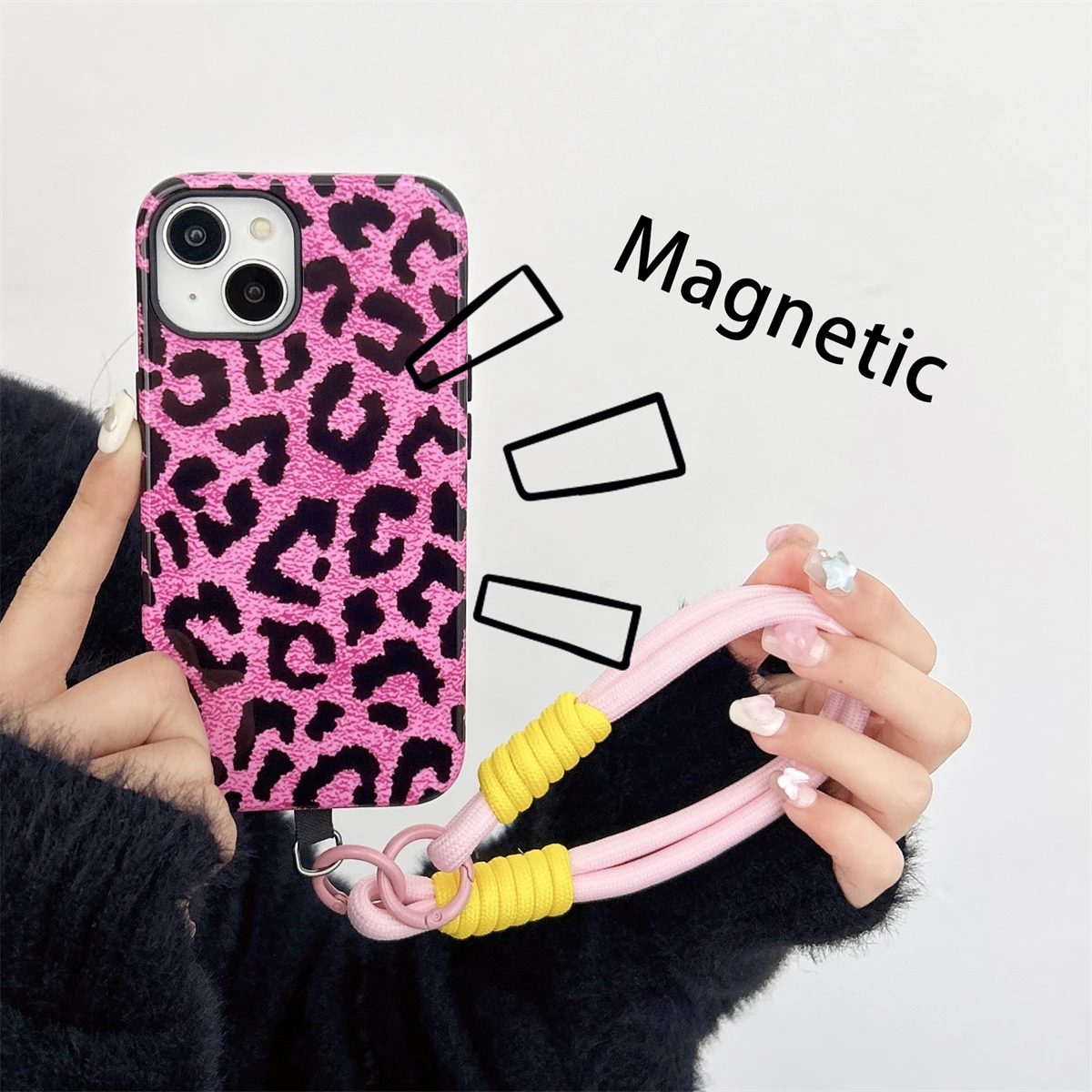 Pink leopard print intInclusive Magnetic Phone Case Two-In-One Film Protective Shell For iPhone 15 14 13 12 11 Pro Max Plus Mini