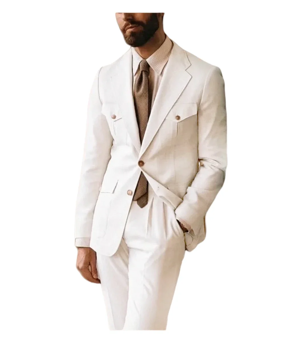 

Льняной мужской костюм Повседневный модный стильный костюм Slim Fit из 2 предметов Высококачественные мужские костюмы Вечернее платье Двубортная куртка Брюки
