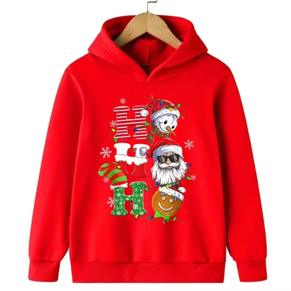 Winter- und Herbst-Weihnachtsgeschenk: warmer, flauschiger Kapuzenpullover für Kinder mit Hirsch- und Weihnachtsmann-Motiv, sportlicher Pullover. – Detail 8