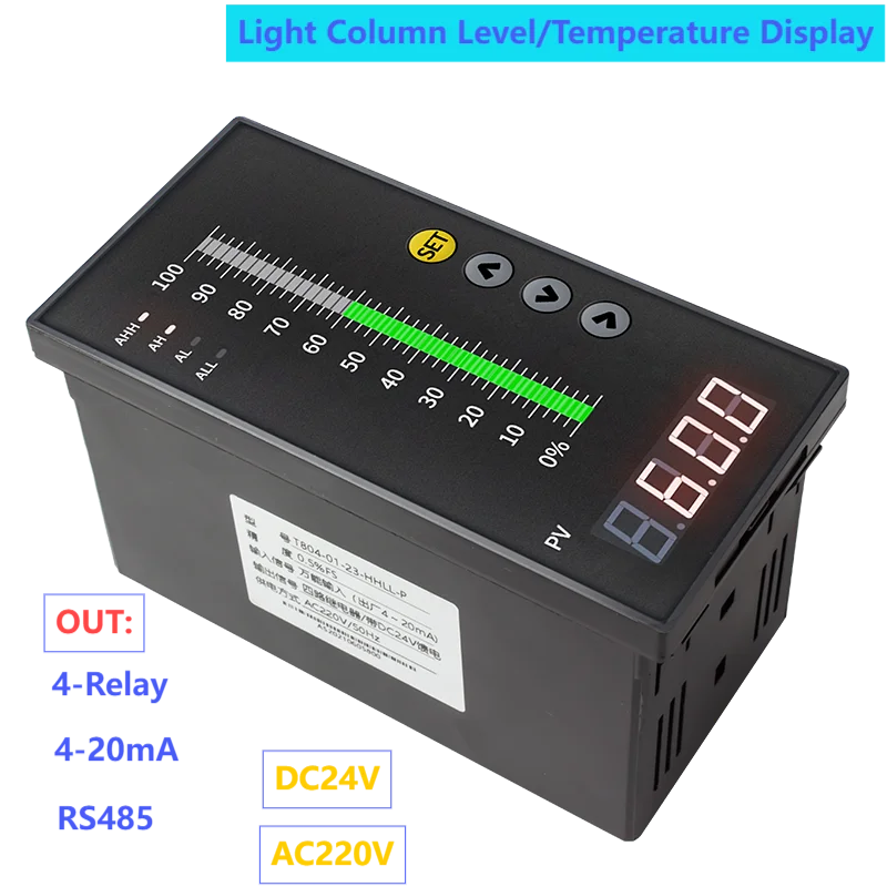 

RS485 4-Relay Temperature Controller for Pump 4-20mA Liquid Level Indicator 4-Relay Alarm Level Control Instrument with DC24V