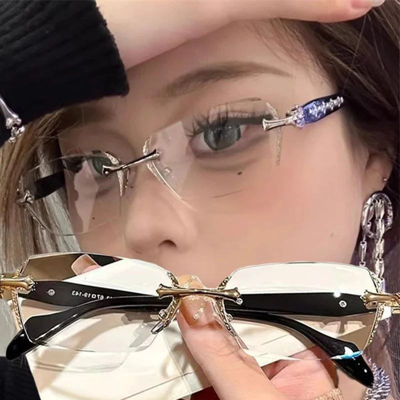 نظارات نحت عصرية بدون إطار مضادة للضوء الأزرق للنساء والرجال بإطار فضي نظارات بصرية نظارات قراءة الكمبيوتر #1