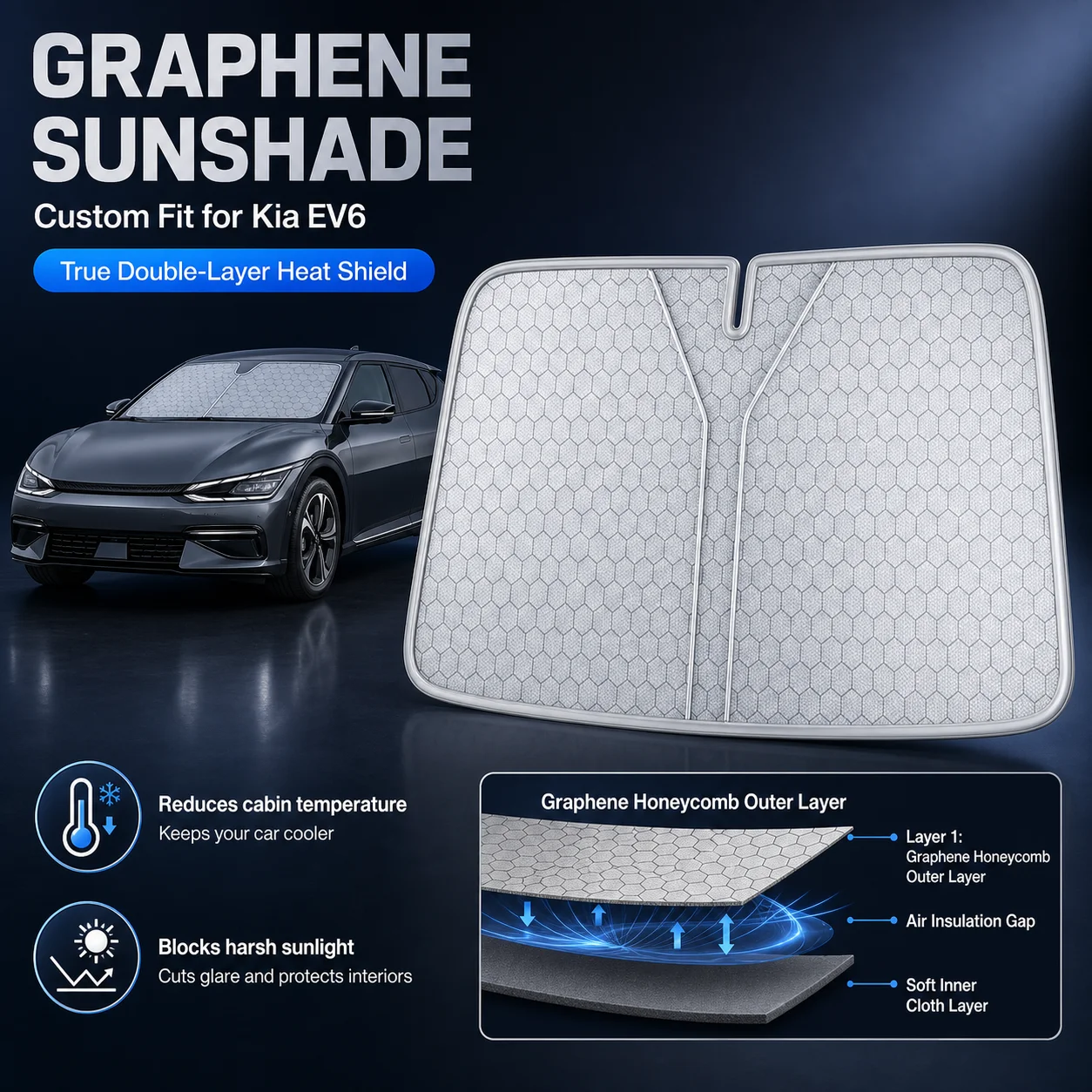 For Kia EV6 Graphene Windshield Sunshade Custom Fit Car Sunshade UV Sun Protection Car Interior Accessories