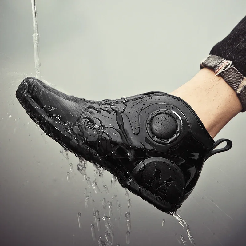 

Trendy Unique Men's Rain Shoes Waterproof Non-slip Fishing Boots Thick Sole Wear-resistant Warm Car Wash Shoes Zapatillas Male