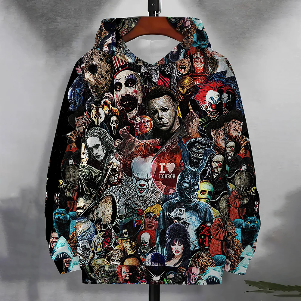 

Men's Casual Horror-Themed Hoodies Funny Long Sleeves Sweatshirts Fashion New Men's Clothing Autumn/Winter Loose 3D Print Tops