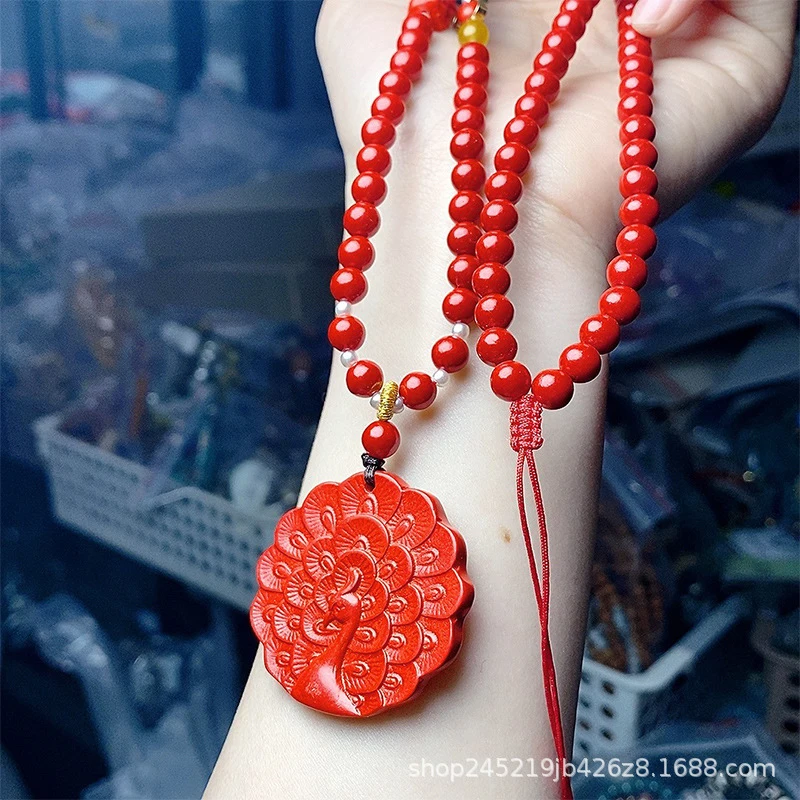 Red Peacock Bead Sweater Chain Necklace Jewelry, Fashionable And Versatile