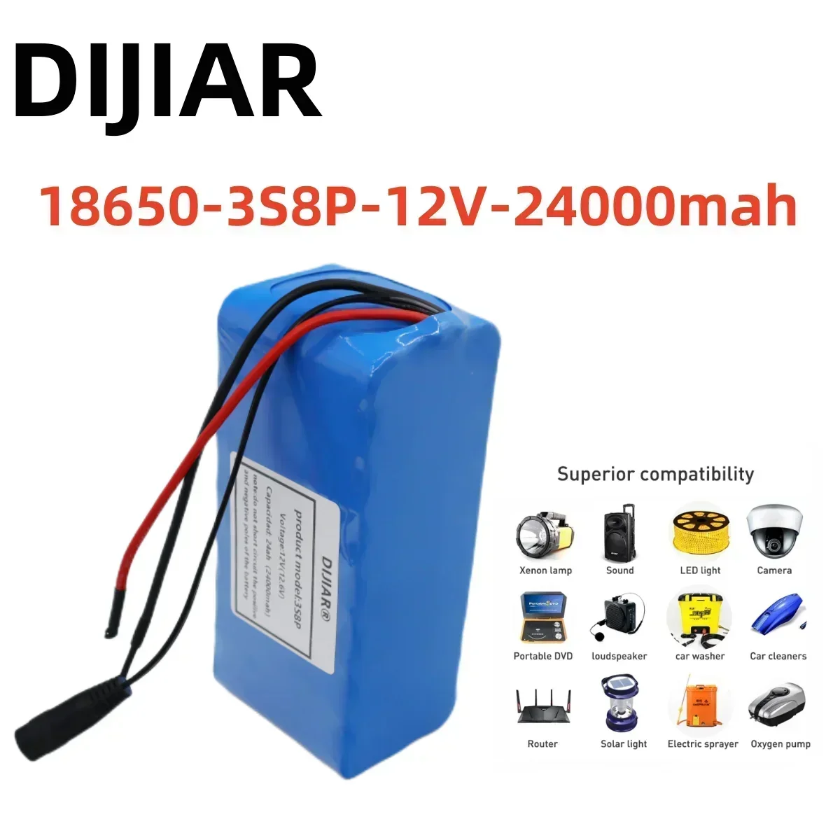 3s8p 12V 24Ah bateria 18650 íon de lítio 12V 24000mAh DC12.6V bateria recarregável de super grande capacidade com BMS + carregador