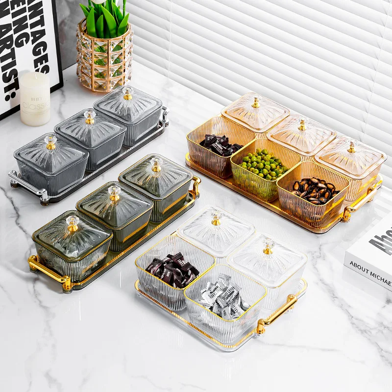 

Разделенный поднос для кондитерских изделий и чая с крышкой, тарелка для закусок с семенами фруктов и дыни, домашний поднос для закусок в гостиной