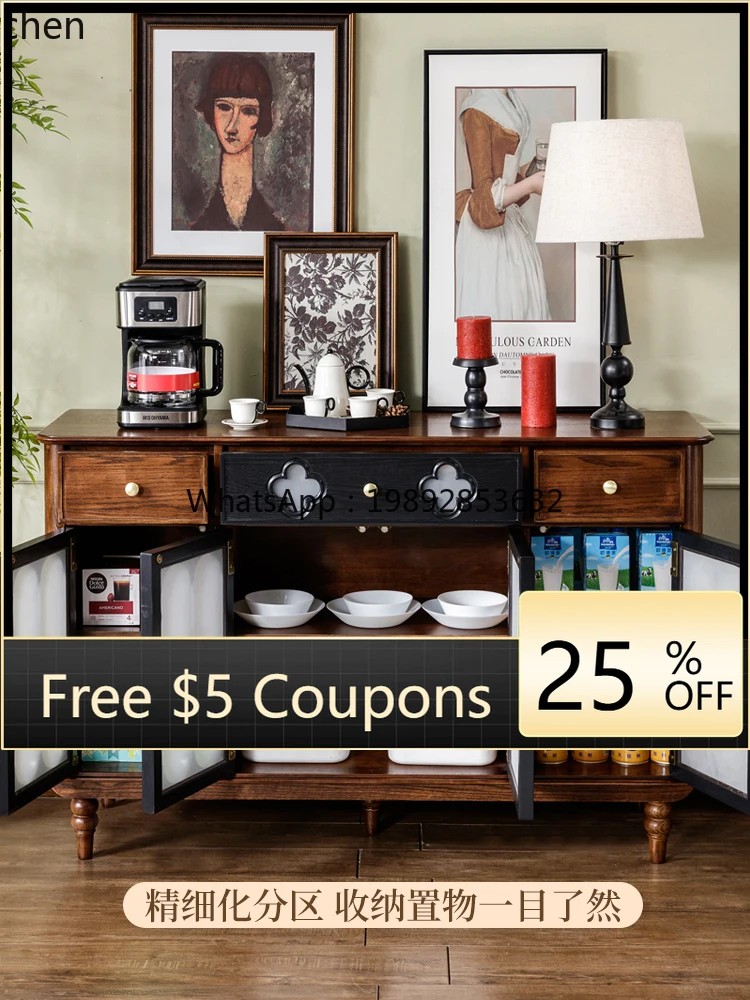 

retro medieval style all-solid wood dining side cabinet tea cabinet living room home wall storage cabinet