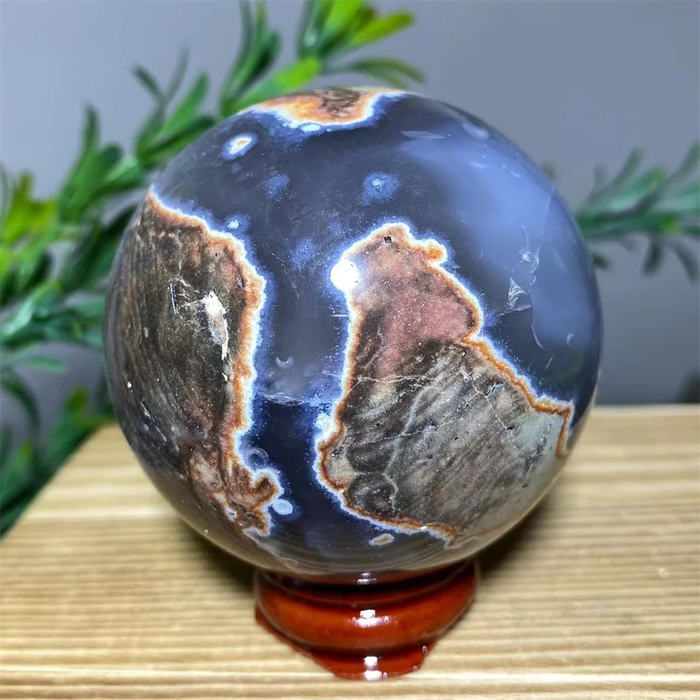 Crystal  Football Agate Sphere Natural Ball  Flash Stone Quartz Home Mineral Spiritua Ornaments Decoration+Stand