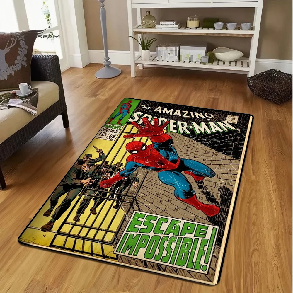 سجادة MINISO Vintage Comics Superhero Marvel Spiderman لديكور غرفة المعيشة وغرفة النوم سجادة أرضية ناعمة سجادة ترحيب