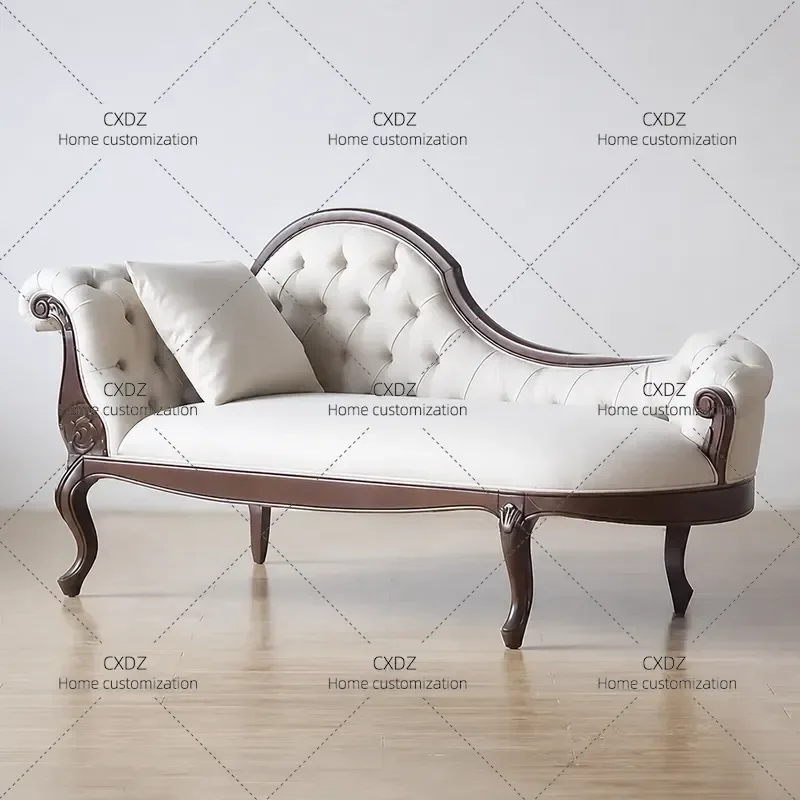 Retro Princess Chair White Soft Upholstered Engraved Living Room Bedroom Leisure Chair Home Light Luxury Recliner