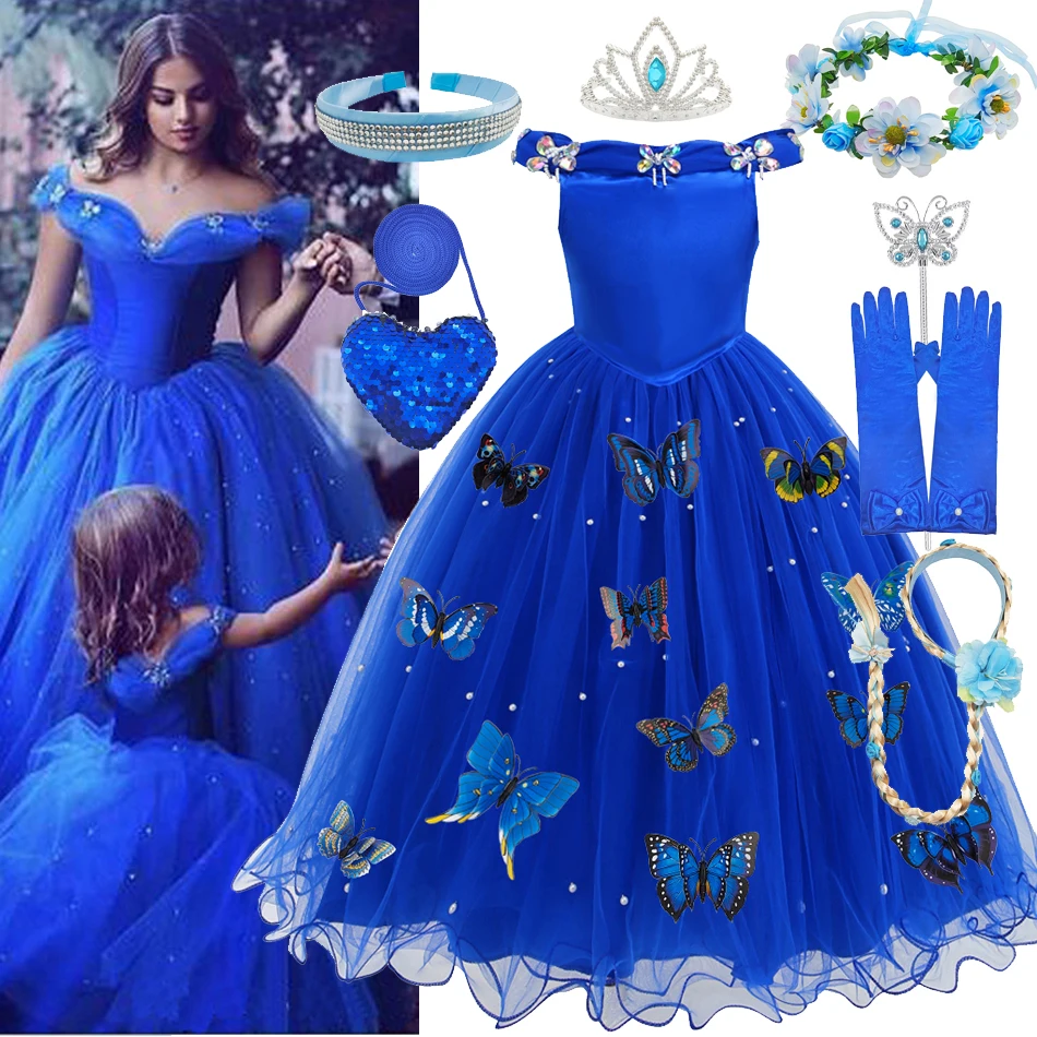 Robe princesse Cendrillon pour filles, robe de Rhpour enfants, tutu de carnaval papillon, vêtements en maille pour anniversaire, cosplay, lumière LED