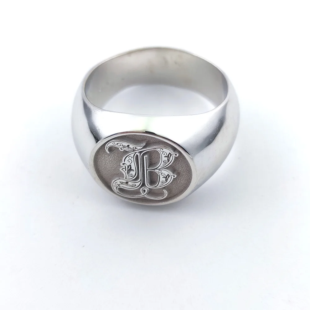 Custom  925 Solid  Silver Men Letter Engrave Ring  Personalized 15mm Chunky Signet Ring 3D engraved Royal  Initial Letter Ring