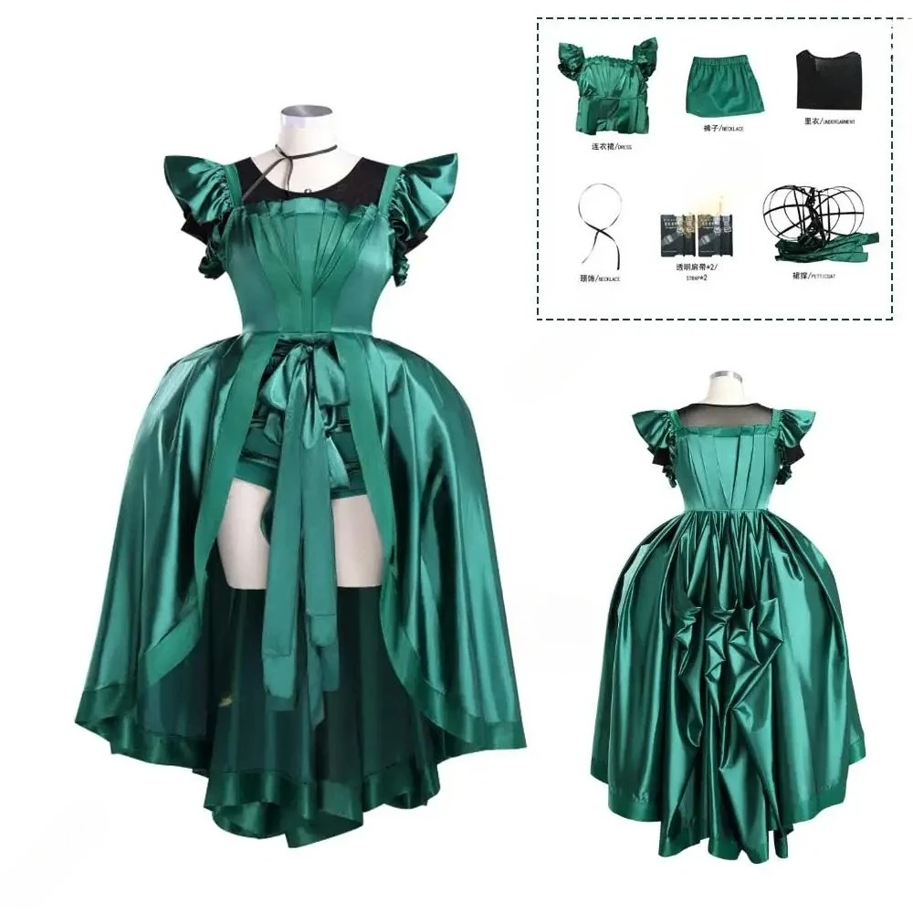 

Agnes Cosplay Costume Wednesday's #1 Fan Obsessive Invisible Girl Gorgeous Green Gown Dress Women Halloween Christmas Party Suit