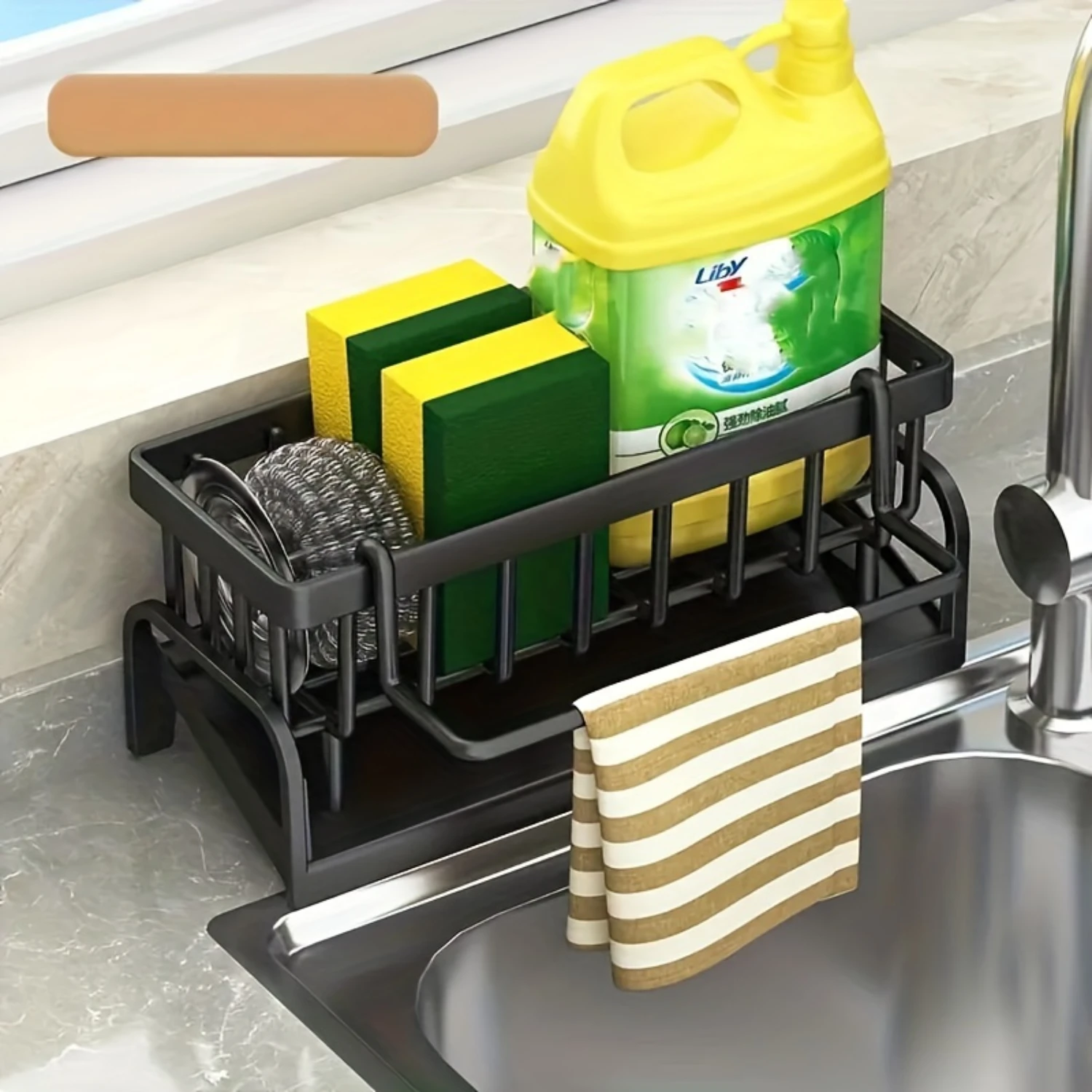 

Stainless Steel Sink Caddy With Dishcloth Holder - Space-Saving Kitchen Organizer For Sponges, Soap & Brushes - Durable, Rust-Re