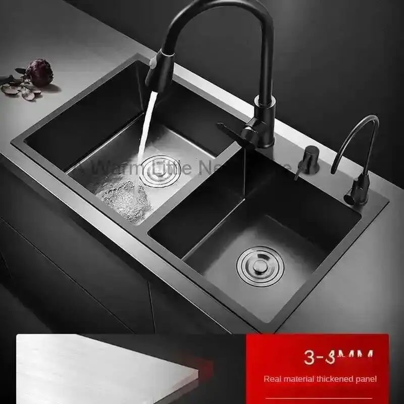 

Немецкая кухонная мойка с двумя секциями для балкона, черная, из нержавеющей стали, большой емкости, креативная, для барной стойки