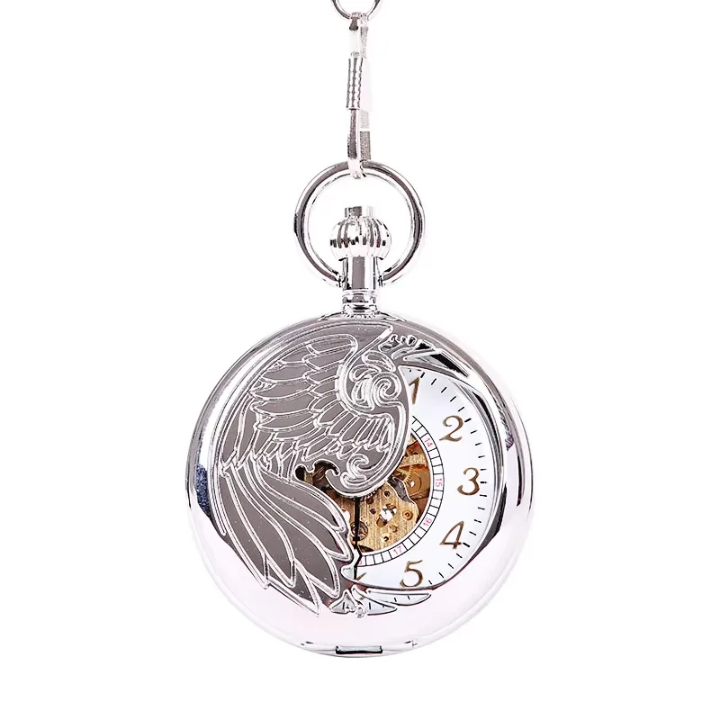 控えめな高級シルバー-ホワイト-フェイス-ハーフイーグル機械式懐中時計メンズおよびレディース-アクセサリー