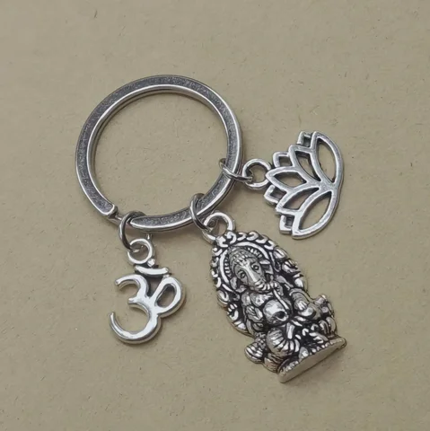 Porte-clés éléphant sacré Ganesha 1 porte-clés et porte-clés bouddha dieu de la richesse porte-clés éléphant décoration de sac pour hommes et femmes