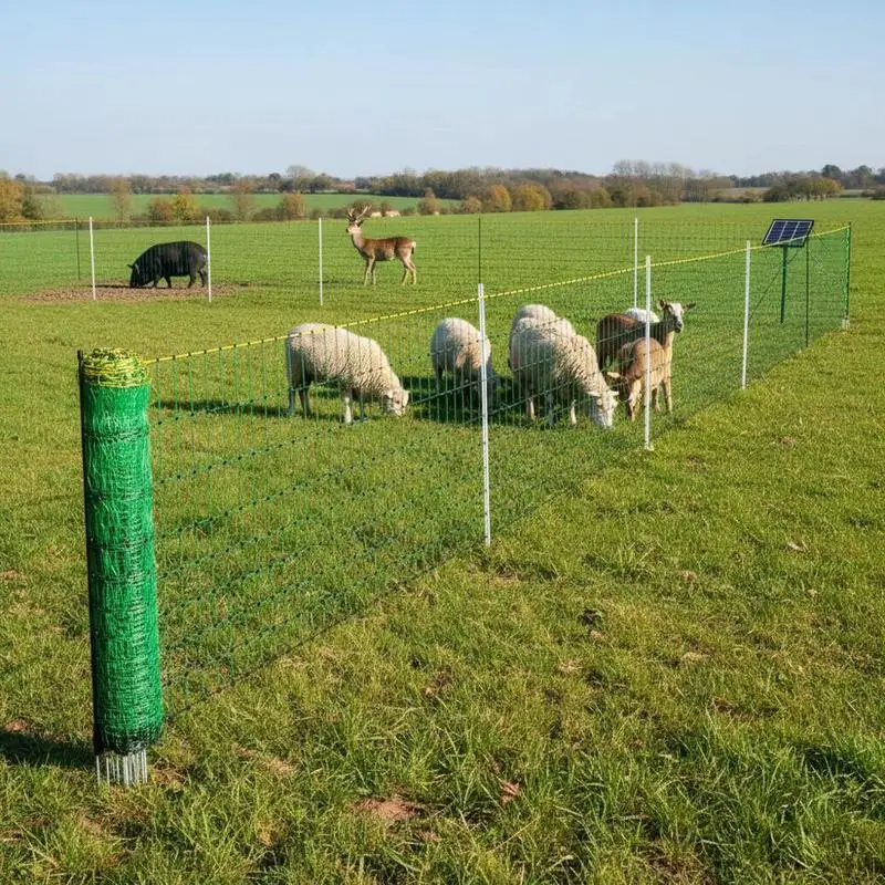 Rete di recinzione per bestiame, 127 cm di altezza, 49 m di lunghezza, con pali e picchetti per ovini, caprini, suini, giardino, fattoria, proprietà,