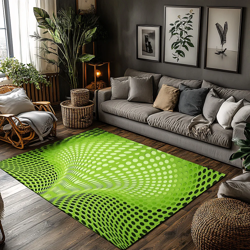 

Ярко-зеленый ковер Tuniu с геометрическим кругом, нескользящий домашний напольный коврик, декор комнаты