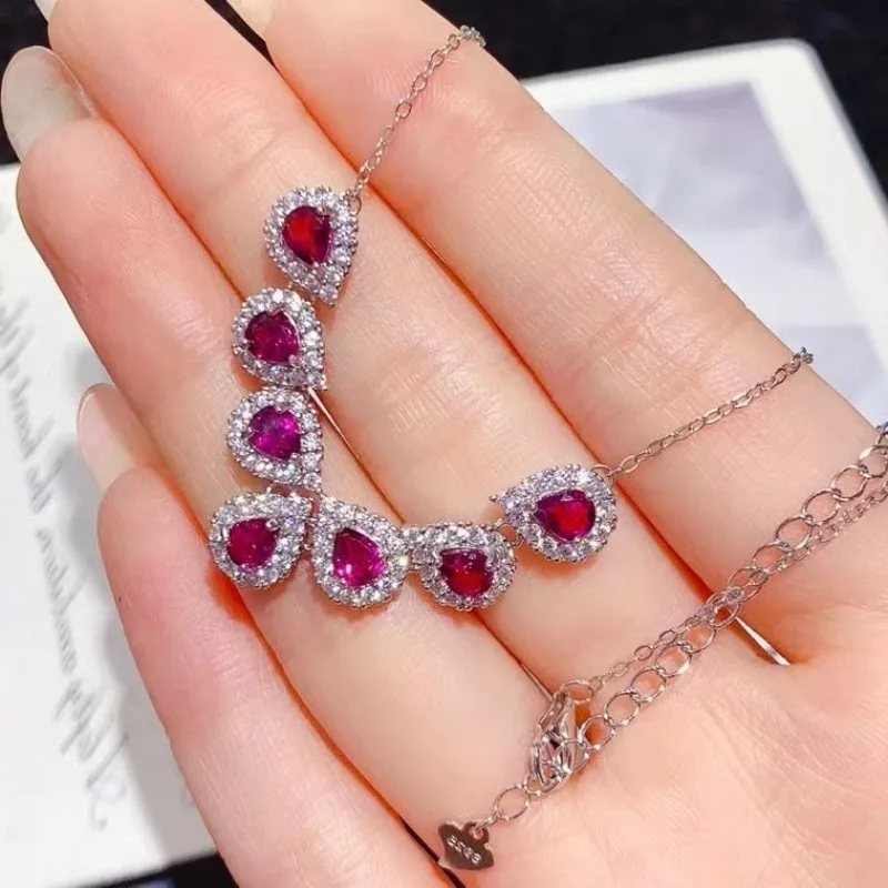 Adorable 925 silver gemstone necklace natural garnet necklace for office women 4mm*5mm total 2.1ct pyrope garnet jewelry