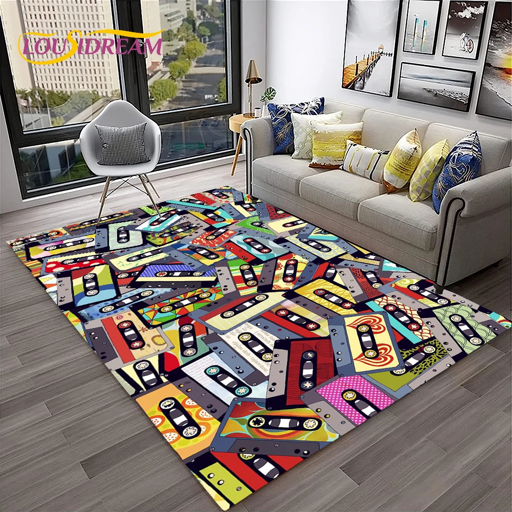 Retro Music Cassette Tape Pattern 3D Carpet Rug for Home Living Room Bedroom Sofa Doormat Decor,kids Area Rug Non-slip Floor Mat