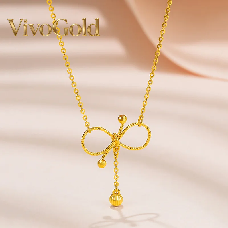 

VivoGold VivoGold Acacia Bow Tassel Necklace 9999 24K Real Gold Women's Fashion National Trendy Clavicle Chain Necklace