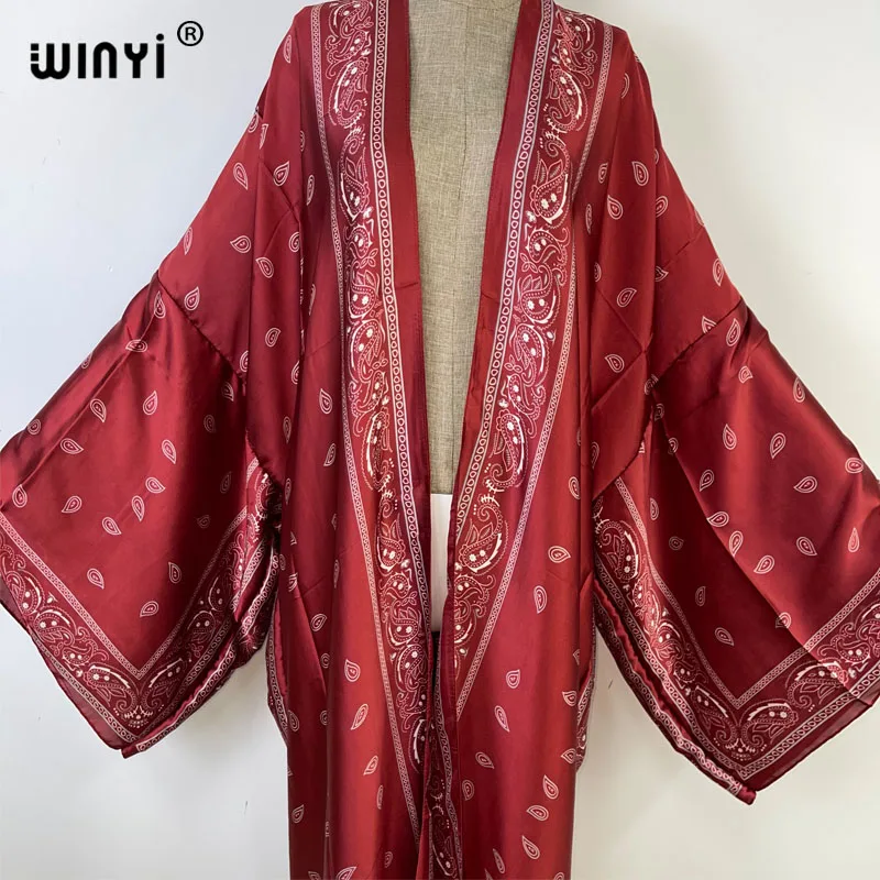 WINYI kimono 2023 купальник Women Cardigan Loose Long Dress Party Boho Maxi beach outfits for women Cover Up Swimwear kaftan