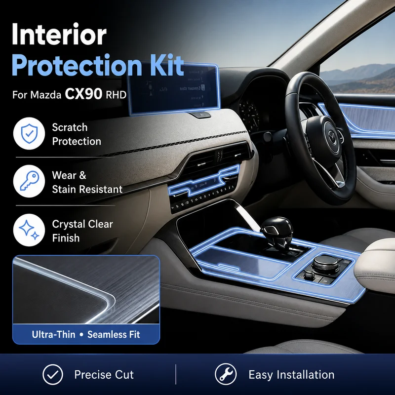 For Mazda CX90 Right Hand Drive Center Console Screen Film, Gear Shift Paint Surface Film, Interior Protective Film Mod Kit