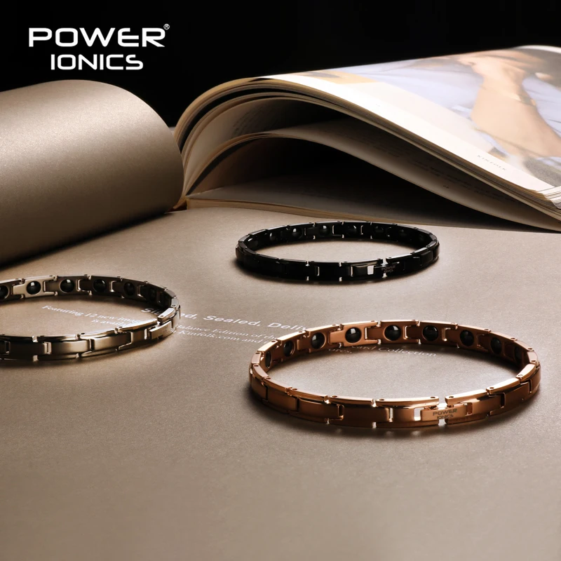 Power Ionics 100% Titanium Slimming Fashion Womens 6mm Bracelet Lover Christmas Gifts Free Engrave