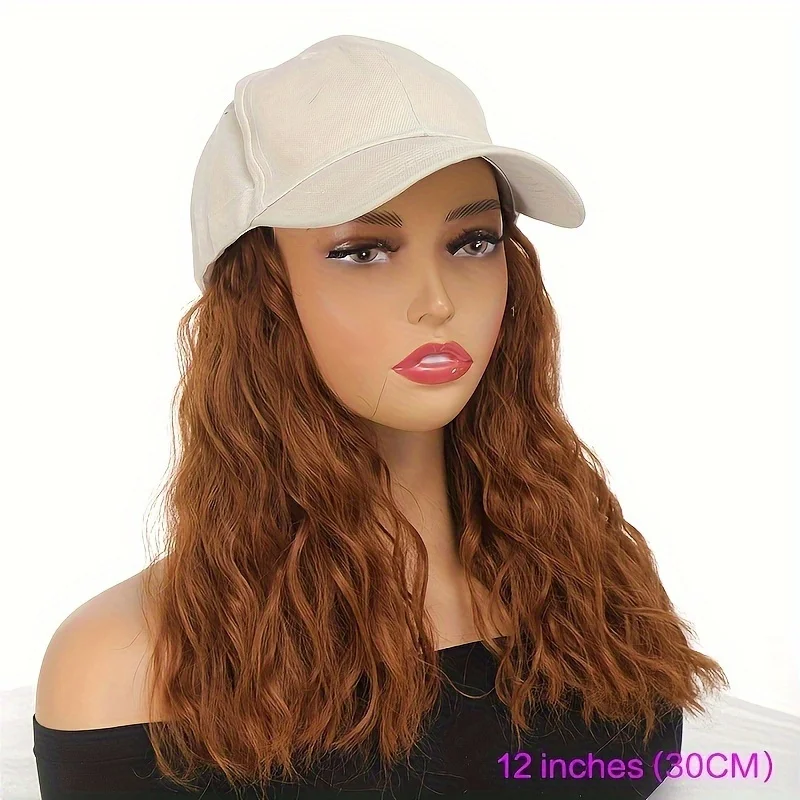 Hat Wig for Women Short Wave Baseball Cap Wig with Curly Synthetic Hair Extensions Adjustable Brown Black Baseball Hat Wig