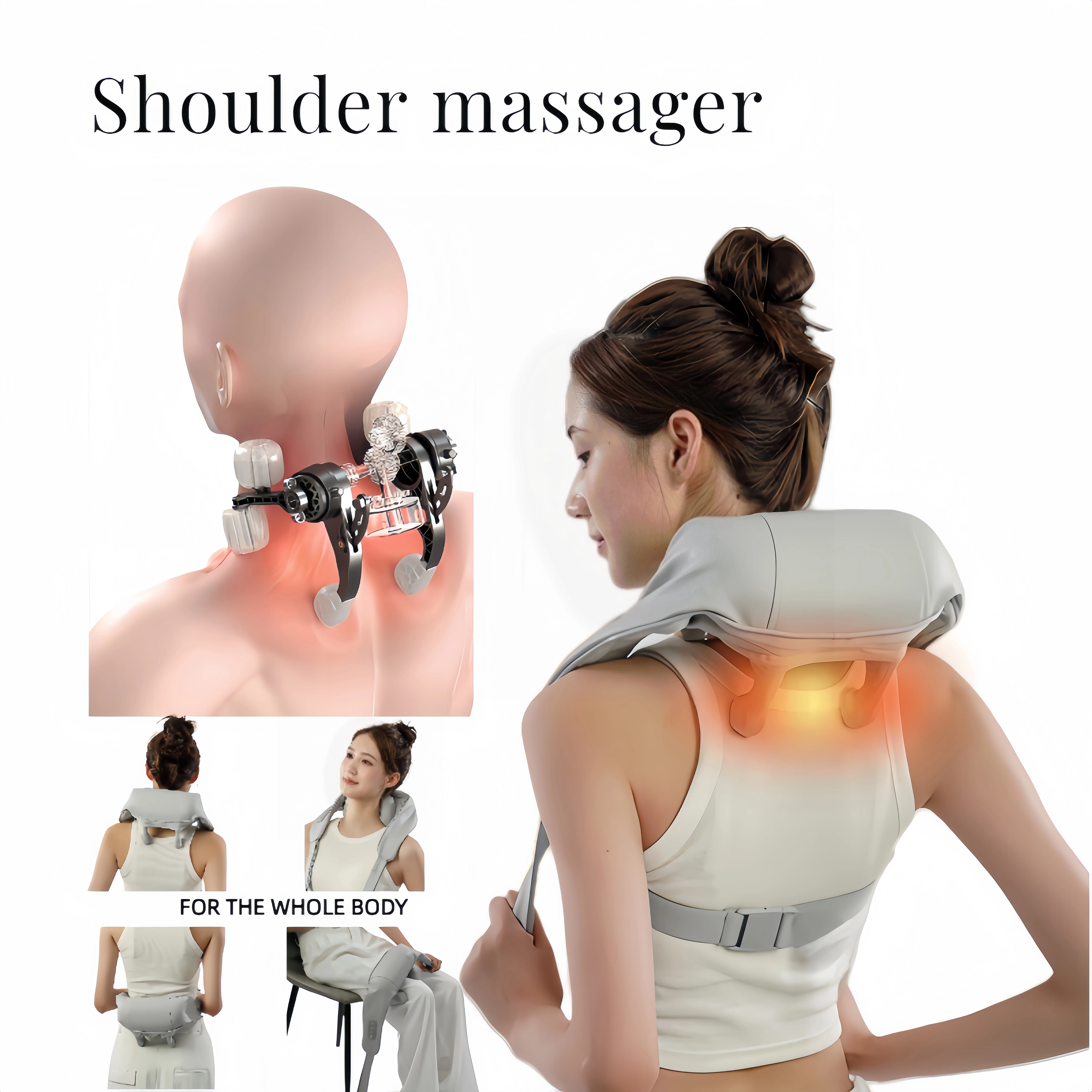 Wireless Neck and Back Massager Electric Neck Shoulder Massager, 6D Shiatsu Kneading Massage Shawl Cervical Trapezius Massager