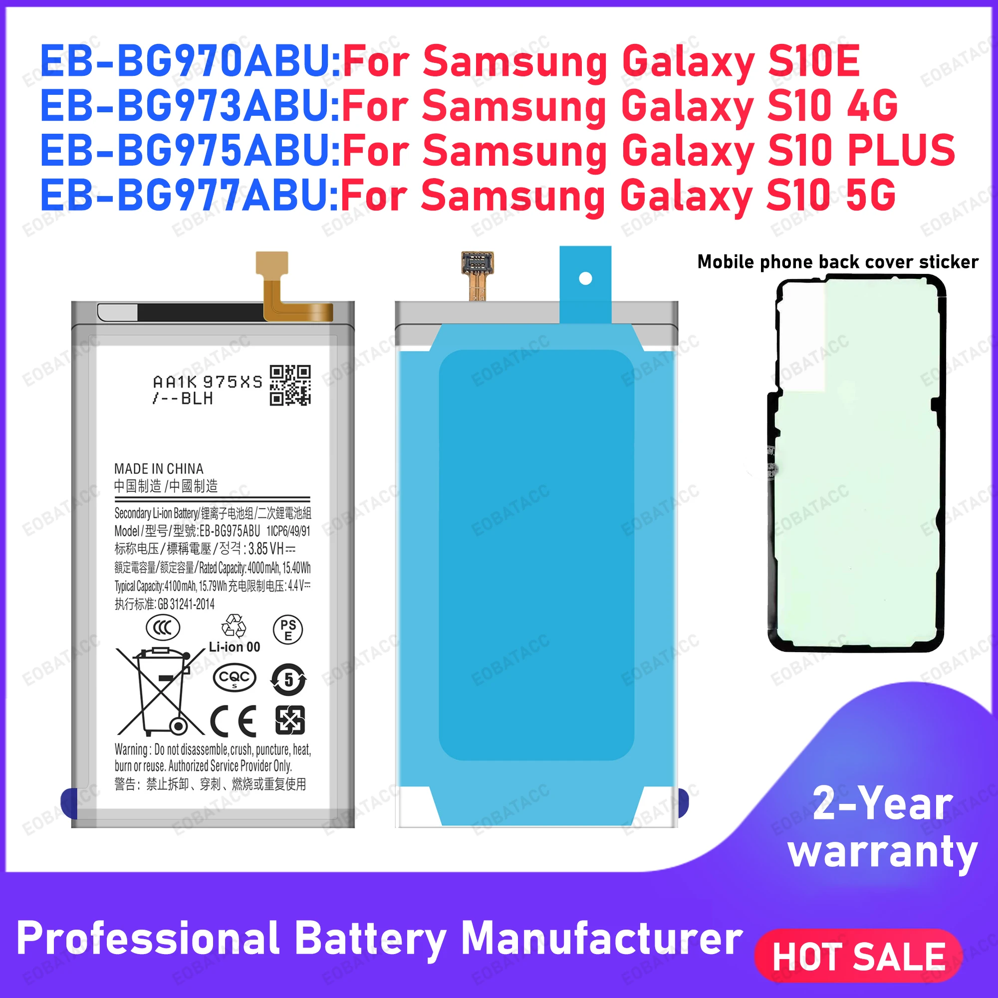 EB-BG970ABU EB-BG973ABU EB-BG975ABU EB-BG977ABU Ersatzakku für Samsung Galaxy S10 S10E S10+ S10 5G Batterien