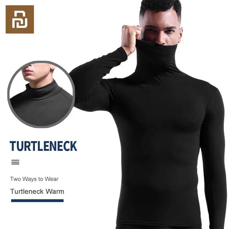 Youpin Men's Solid Color Turtleneck T-Shirt for Male Modal Top Turtleneck Men Warm Clothes Long-sleeved Thin Tight-fitting Shirt