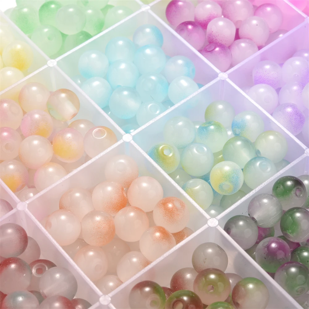 100 Stück 8mm Farbverlauf Meerjungfrauen-Glasperlen Runde Perlen Leuchtende Farben Lose Abstandsperlen für Kreatives DIY-Handwerk Schmuckherstellung – Detail 7