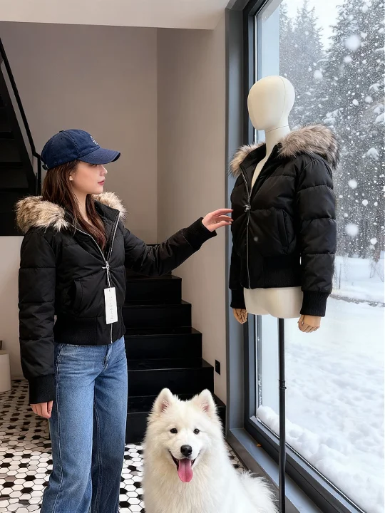 

Winter 2025 Thiened ort Cotton Jaet Women's Warm Sli Pink Versatile Outerwear Commute Korean Sle Zipper Pure Color