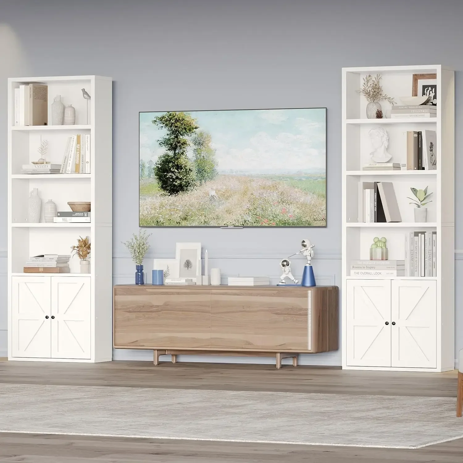 [عرض لفترة محدودة، اليوم فقط! ] أرفف كتب مكونة من 6 طبقات وخزانة كتب مع أبواب مجموعة صناعية مكونة من كتابين قائمين على الأرض العريض