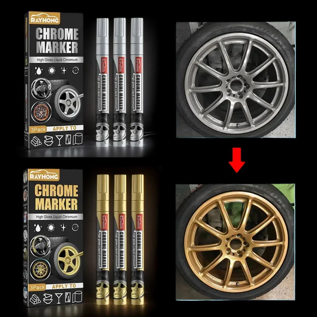 3 قطع قلم تحديد كروم - قلم تحديد معدني دائم لإطارات السيارات/السيارات